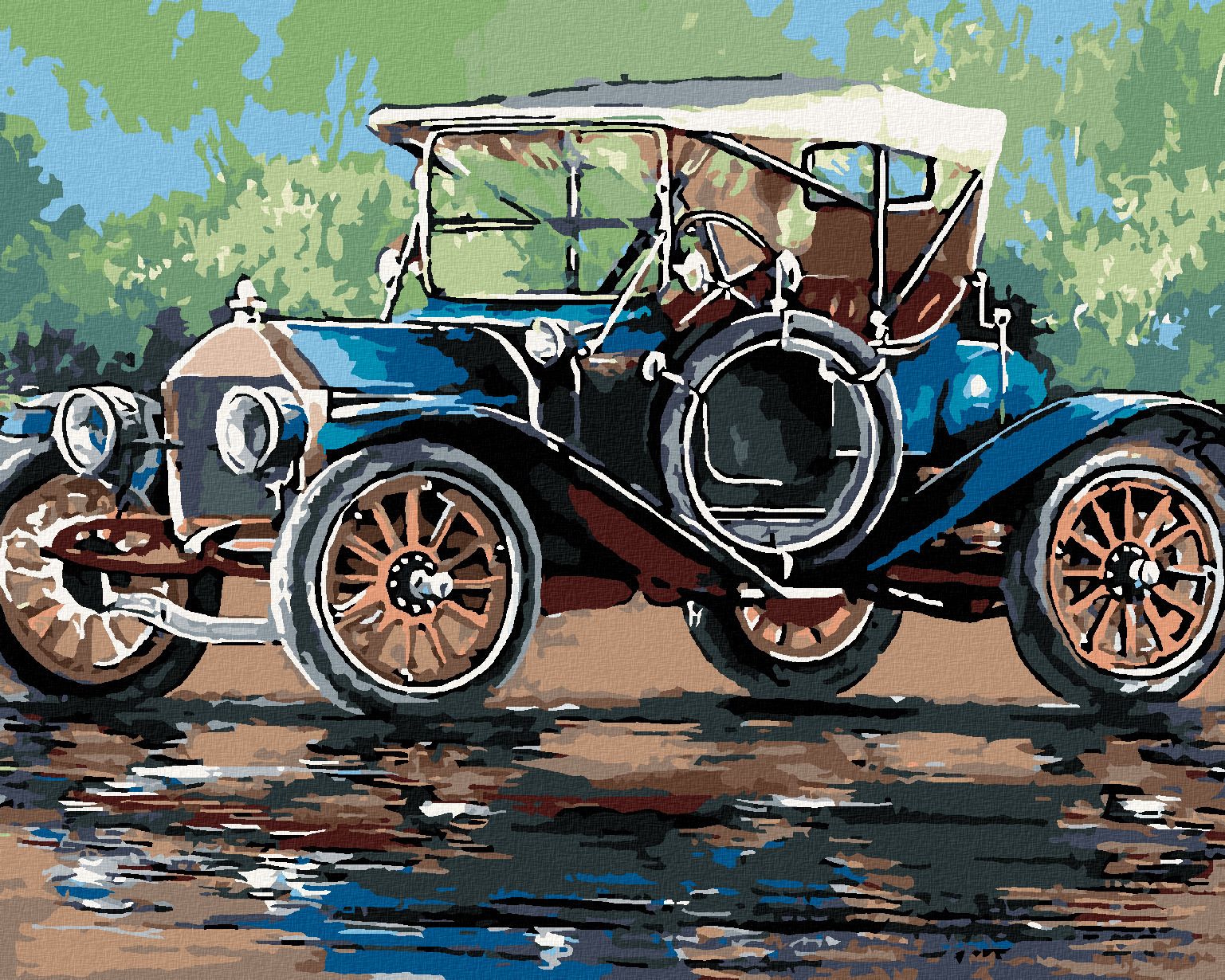 zuty Malování podle čísel - RETRO AUTO SE STŘÍŠKOU - Rozměr: 40x50 cm, Rámování: Varianta: bez rámu a bez vypnutí plátna - obrázek 1
