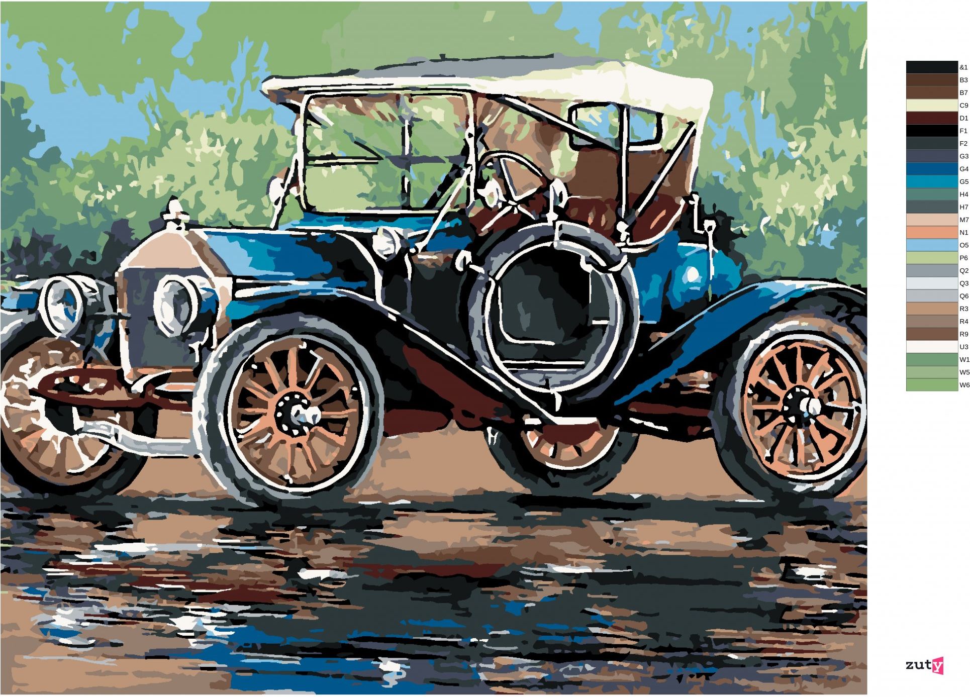 zuty Malování podle čísel - RETRO AUTO SE STŘÍŠKOU - Rozměr: 40x50 cm, Rámování: Varianta: bez rámu a bez vypnutí plátna - obrázek 9