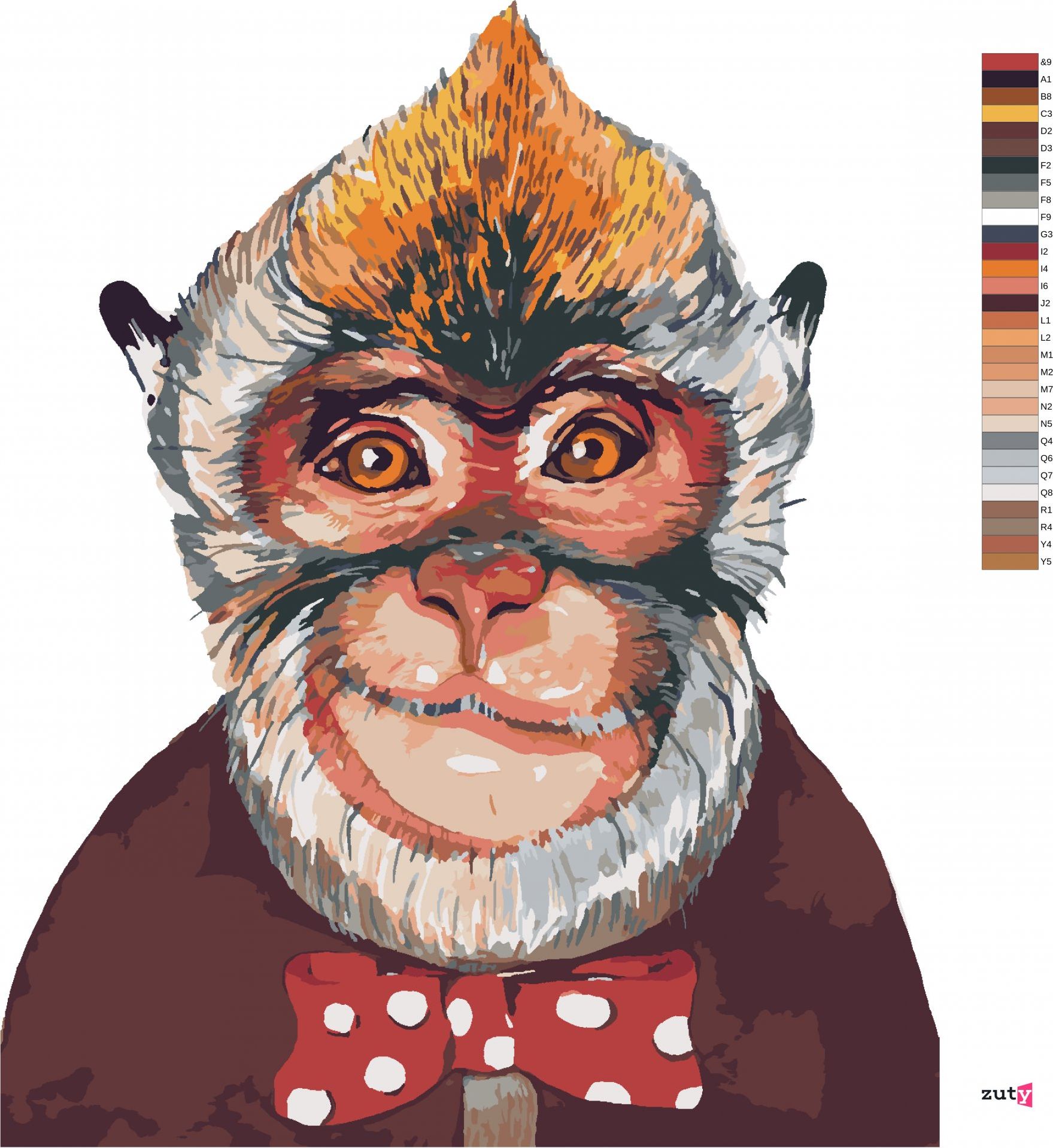zuty Malování podle čísel - OPICE S UVÁZANÝM MOTÝLKEM - Rozměr: 40x50 cm, Rámování: Varianta: bez rámu a bez vypnutí plátna - obrázek 5