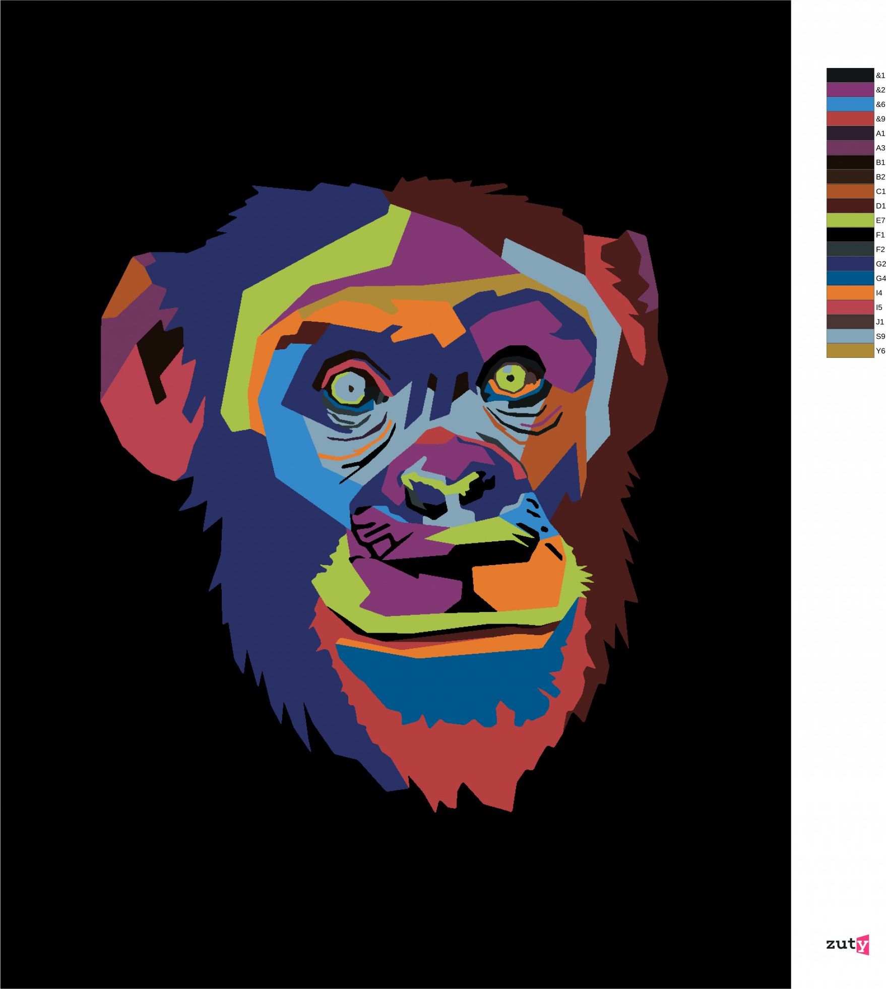 zuty Malování podle čísel - ABSTRAKTNÍ POP-ART OPICE NA ČERNÉM POZADÍ - Rozměr: 40x50 cm, Rámování: Varianta: bez rámu a bez vypnutí plátna - obrázek 4
