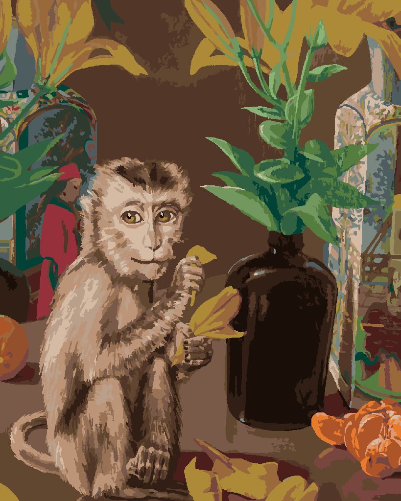 zuty Malování podle čísel - OPICE HRAJÍCÍ SI S LÍSTKY - Rozměr: 40x50 cm, Rámování: Varianta: vypnuté plátno na rám - obrázek 7