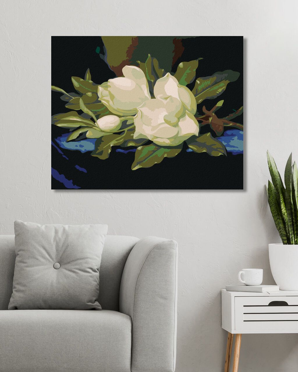 zuty Malování podle čísel - MAGNÓLIE NA MODRÉM SAMETU - Rozměr: 40x50 cm, Rámování: Varianta: bez rámu a bez vypnutí plátna - obrázek 3