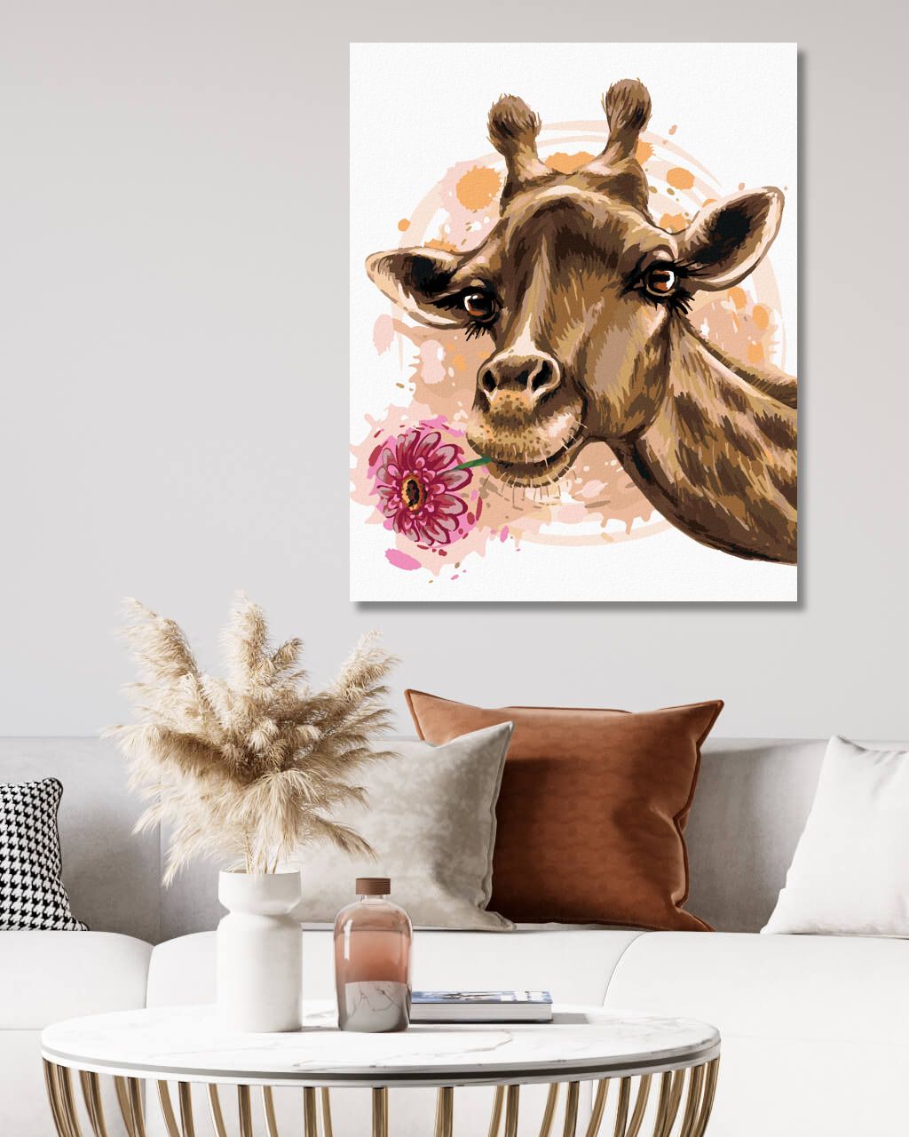zuty Malování podle čísel - ŽIRAFA S GERBEROU - Rozměr: 40x50 cm, Rámování: Varianta: vypnuté plátno na rám - obrázek 3