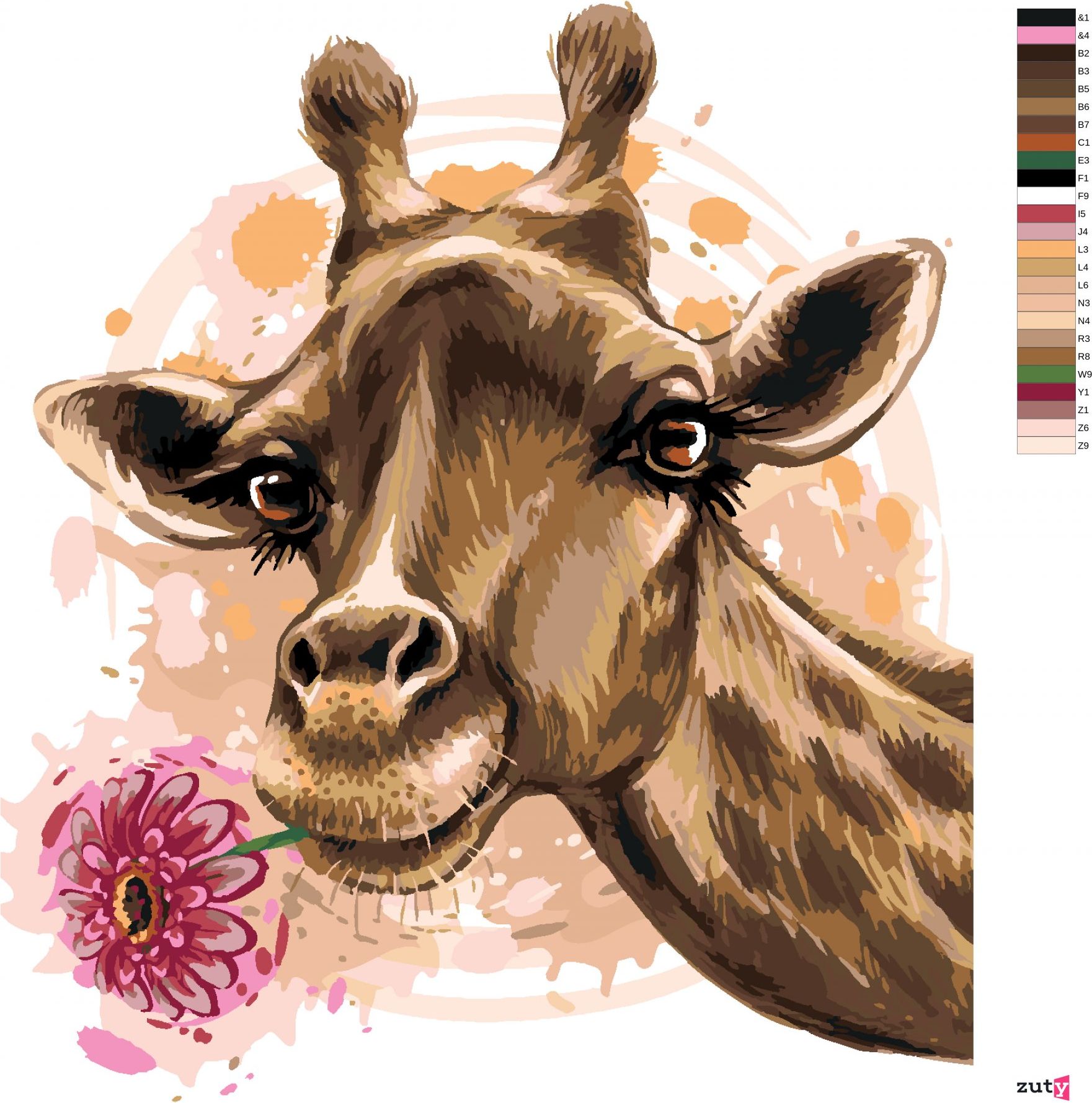 zuty Malování podle čísel - ŽIRAFA S GERBEROU - Rozměr: 40x50 cm, Rámování: Varianta: vypnuté plátno na rám - obrázek 9