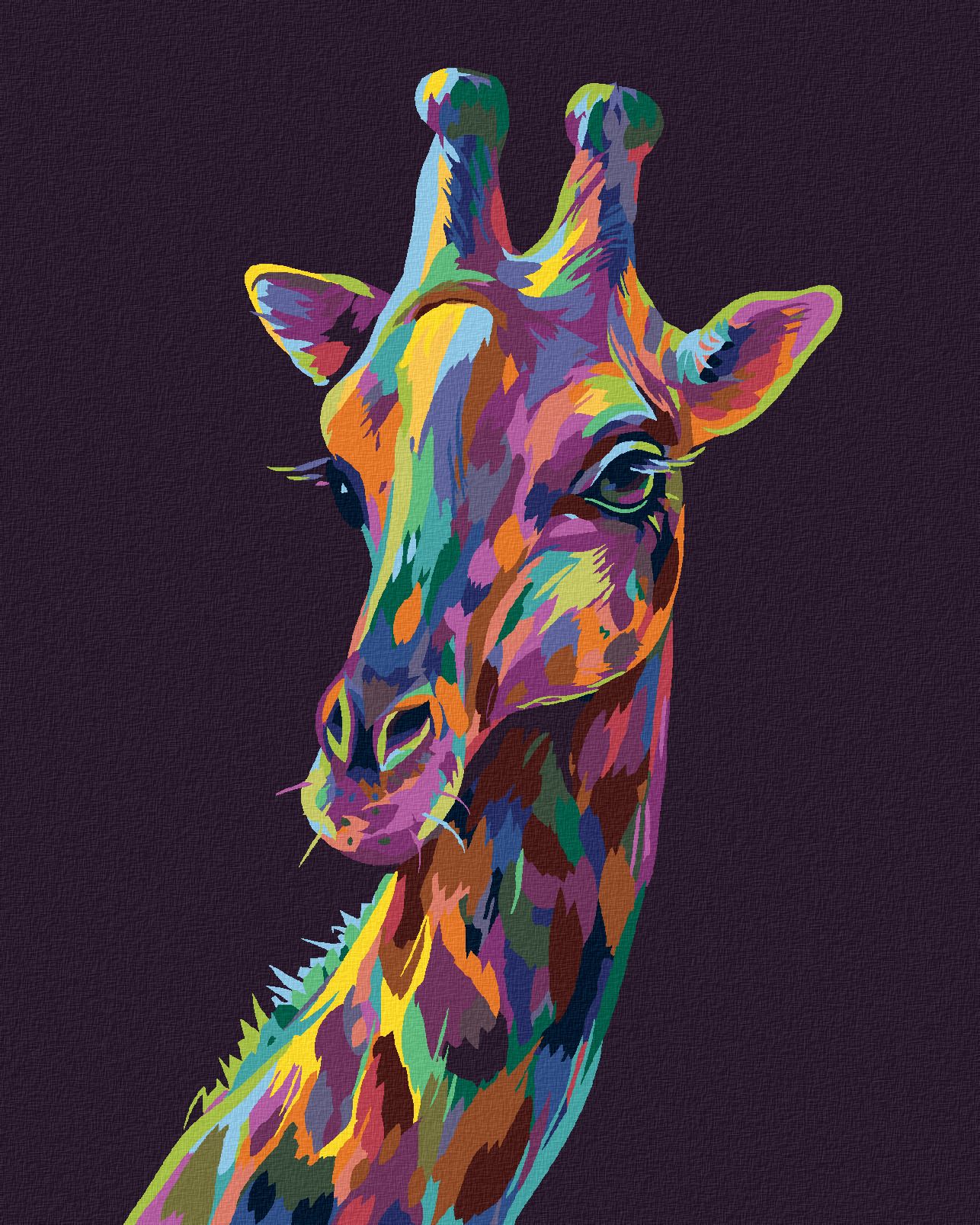 zuty Malování podle čísel - POP-ART ŽIRAFA NA FIALOVÉM POZADÍ - Rozměr: 40x50 cm, Rámování: Varianta: bez rámu a bez vypnutí plátna - obrázek 1