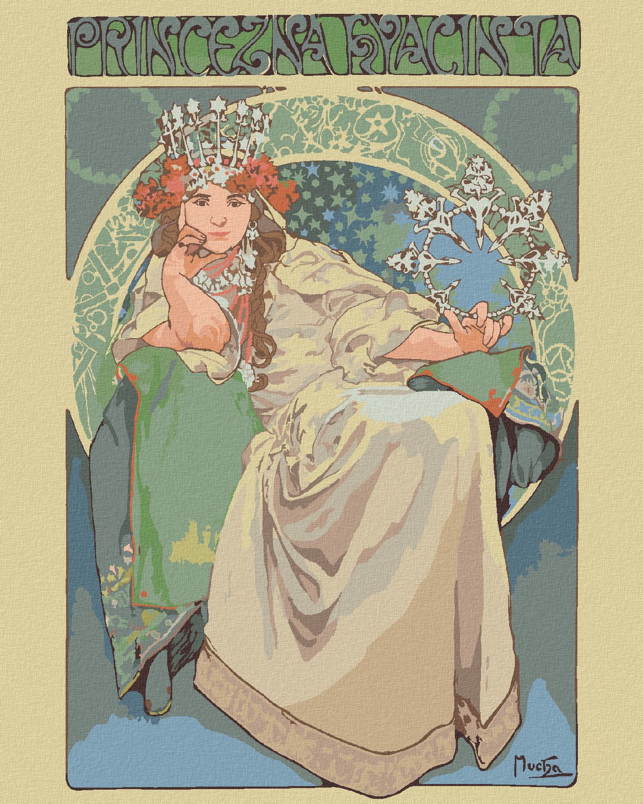 zuty Malování podle čísel - PRINCEZNA HYACINTA (ALFONS MUCHA) - Rozměr: 40x50 cm, Rámování: Varianta: vypnuté plátno na rám - obrázek 1