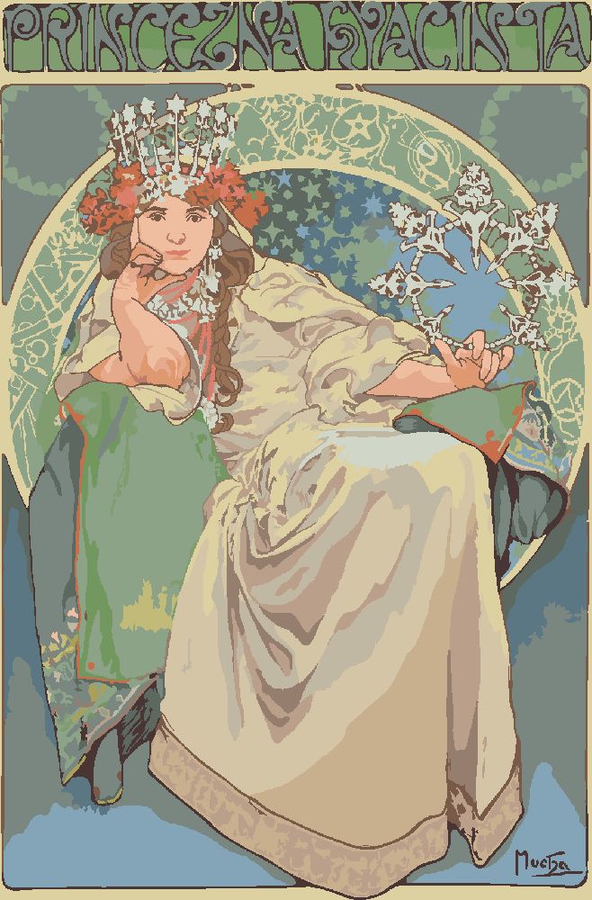 zuty Malování podle čísel - PRINCEZNA HYACINTA (ALFONS MUCHA) - Rozměr: 40x50 cm, Rámování: Varianta: vypnuté plátno na rám - obrázek 2