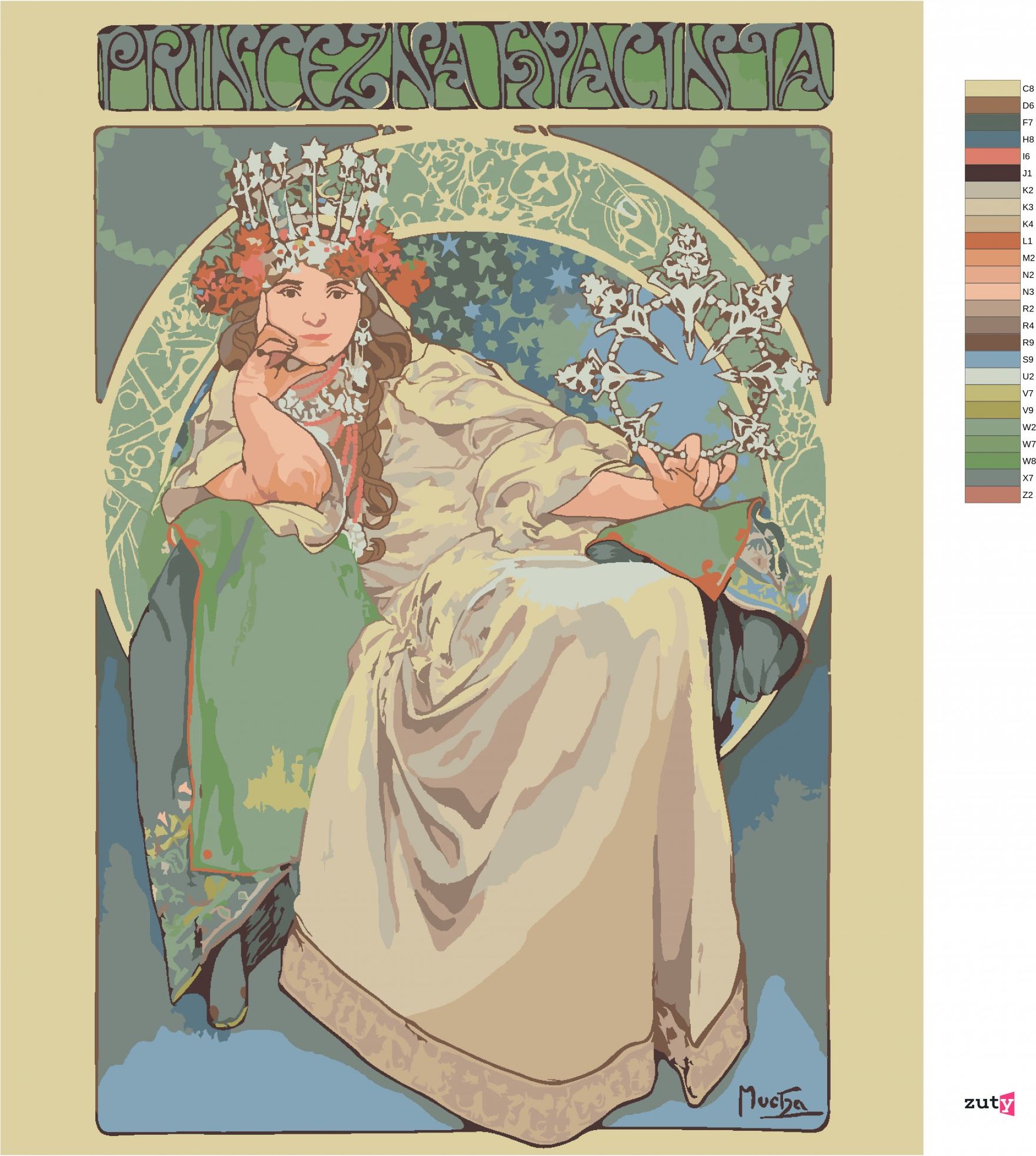 zuty Malování podle čísel - PRINCEZNA HYACINTA (ALFONS MUCHA) - Rozměr: 40x50 cm, Rámování: Varianta: vypnuté plátno na rám - obrázek 10