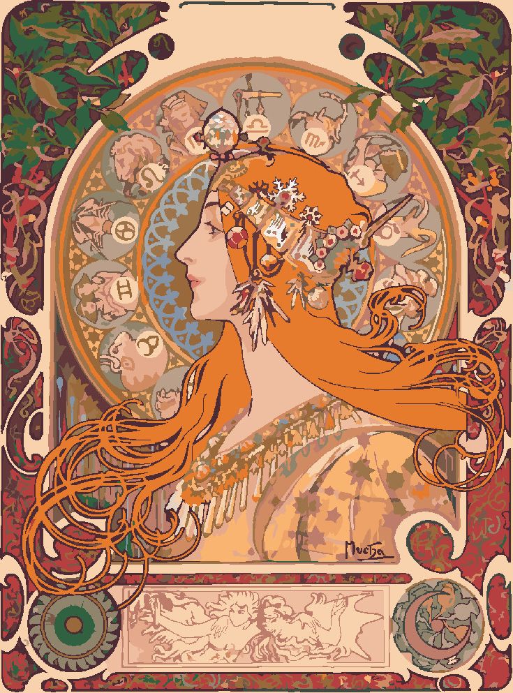 zuty Malování podle čísel - ZVĚROKRUH (ALFONS MUCHA) - Rozměr: 40x50 cm, Rámování: Varianta: bez rámu a bez vypnutí plátna - obrázek 8