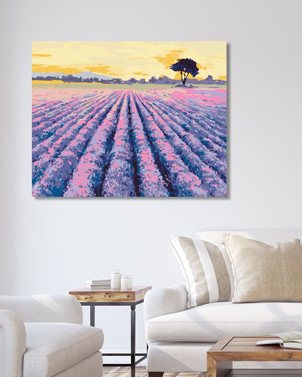 zuty Malování podle čísel - LEVANDULOVÉ POLE SE STROMEM - Rozměr: 40x50 cm, Rámování: Varianta: vypnuté plátno na rám - obrázek 8