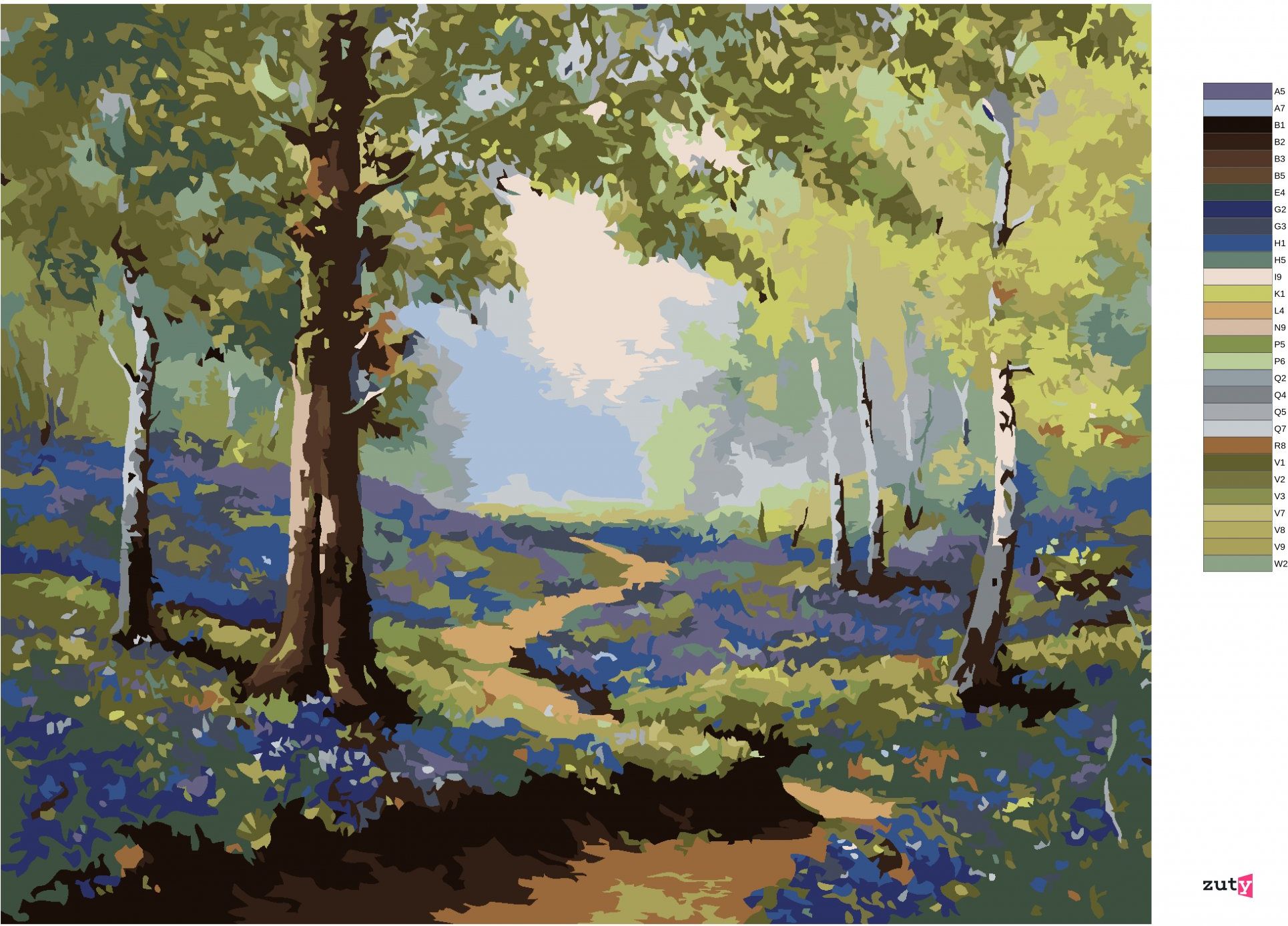 zuty Malování podle čísel - JARNÍ LES S KVĚTINAMI - Rozměr: 40x50 cm, Rámování: Varianta: bez rámu a bez vypnutí plátna - obrázek 2