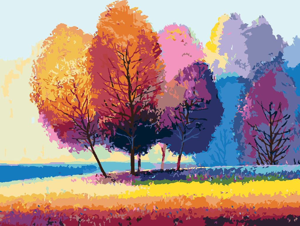 zuty Malování podle čísel - BAREVNÉ STROMY NA KRAJI LESA - Rozměr: 40x50 cm, Rámování: Varianta: vypnuté plátno na rám - obrázek 7