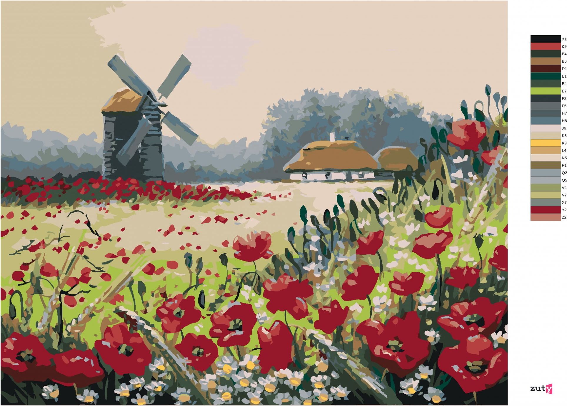 zuty Malování podle čísel - VLČÍ MÁKY U LESA - Rozměr: 40x50 cm, Rámování: Varianta: bez rámu a bez vypnutí plátna - obrázek 8