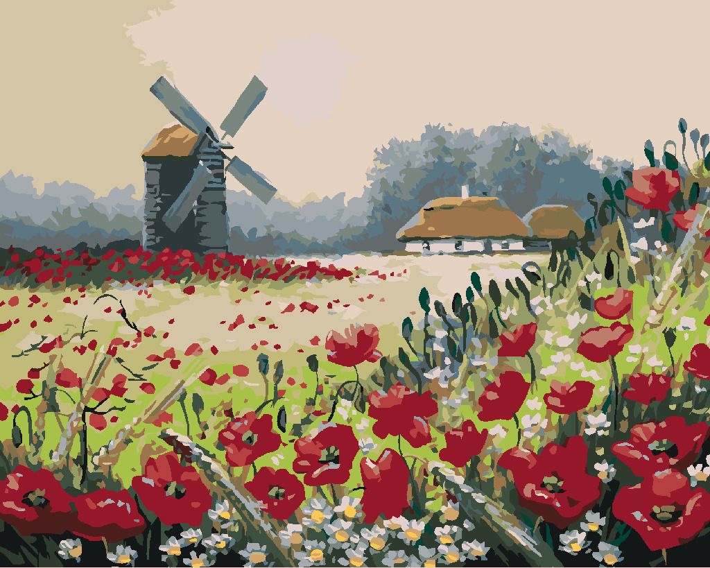 zuty Malování podle čísel - VLČÍ MÁKY U LESA - Rozměr: 40x50 cm, Rámování: Varianta: vypnuté plátno na rám - obrázek 2
