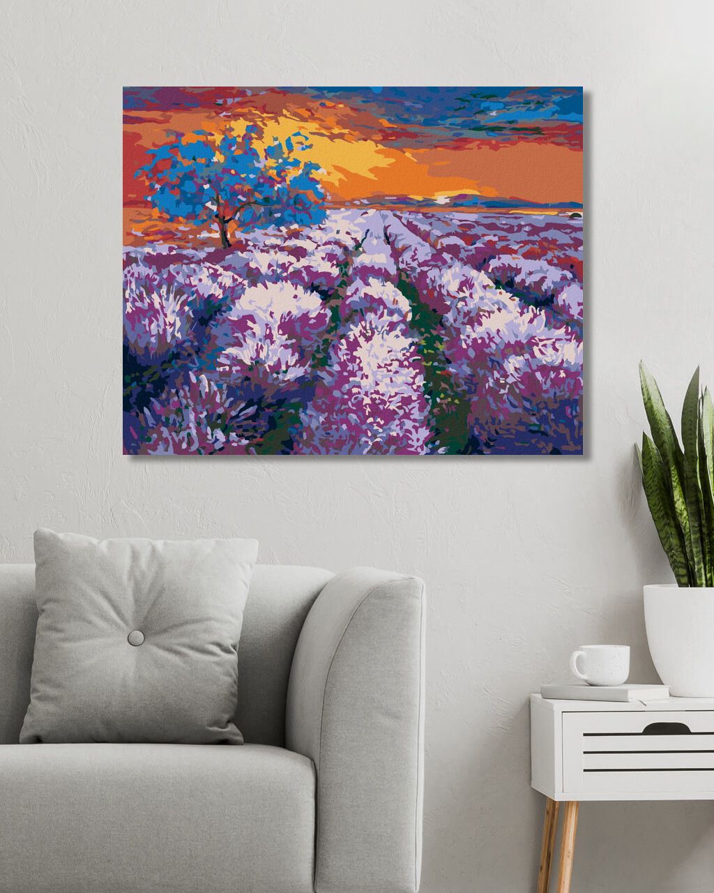 zuty Malování podle čísel - LEVANDULOVÉ POLE PŘI ZÁPADU SLUNCE II - Rozměr: 40x50 cm, Rámování: Varianta: vypnuté plátno na rám - obrázek 6