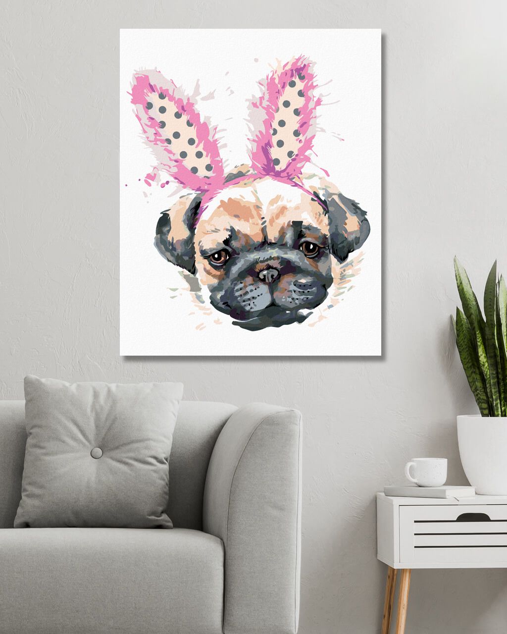 zuty Malování podle čísel - MOPS S ČELENKOU - Rozměr: 40x50 cm, Rámování: Varianta: vypnuté plátno na rám - obrázek 5