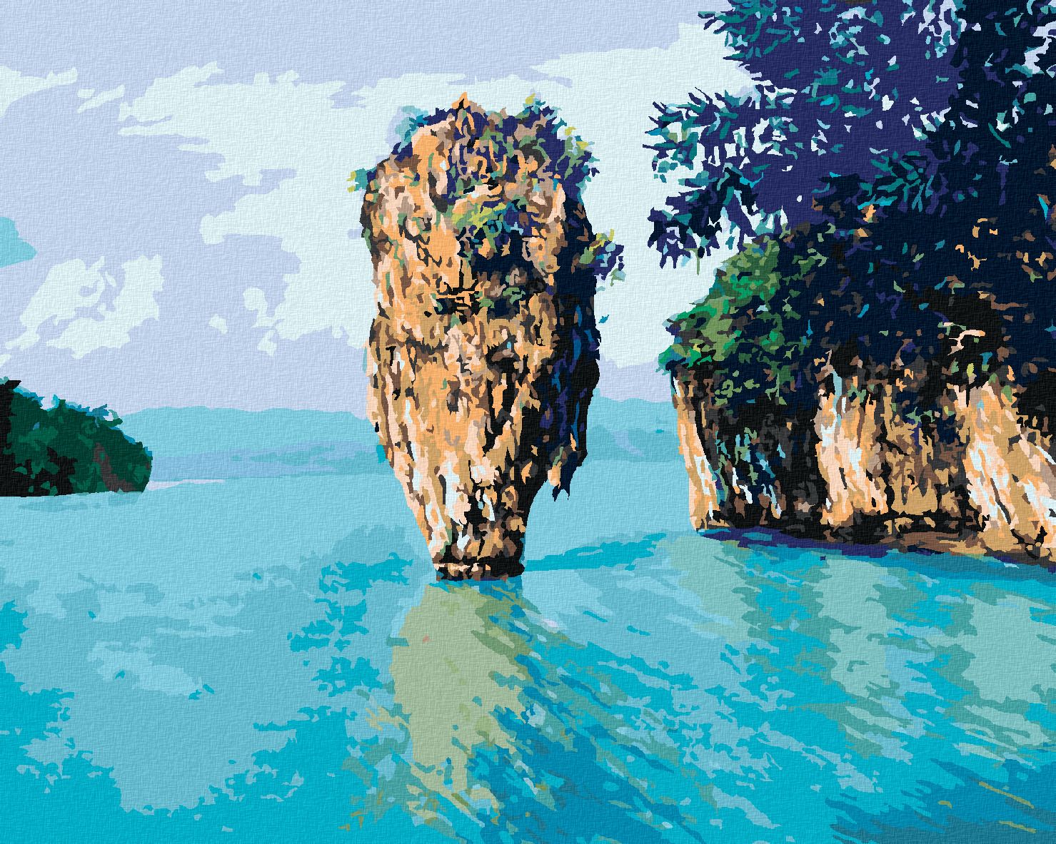 zuty Malování podle čísel - MALÝ LESNÍ OSTRŮVEK NA MOŘI - Rozměr: 40x50 cm, Rámování: Varianta: vypnuté plátno na rám - obrázek 1