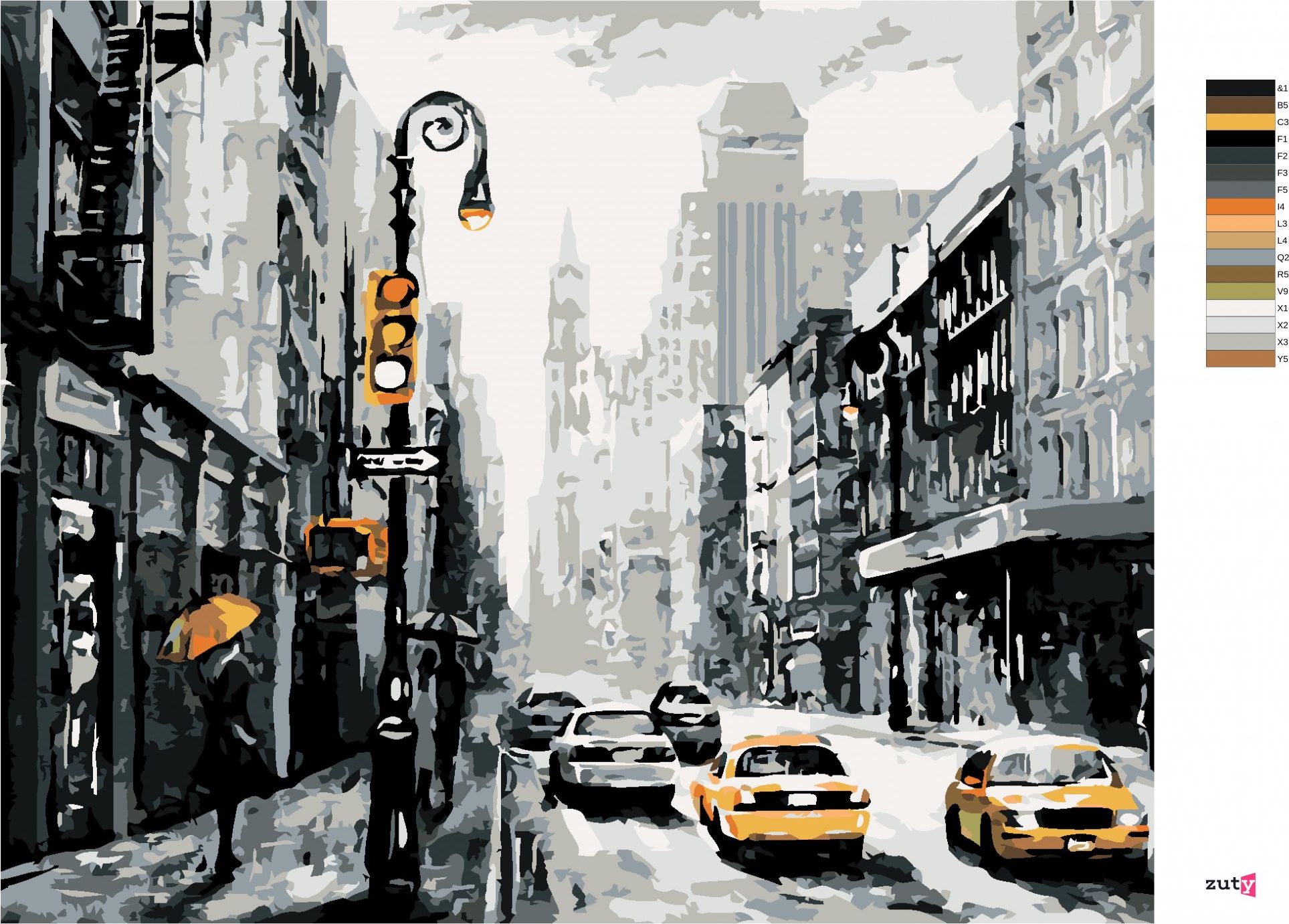 zuty Malování podle čísel - ULICE V NEW YORKU A TAXÍKY - Rozměr: 40x50 cm, Rámování: Varianta: vypnuté plátno na rám - obrázek 2