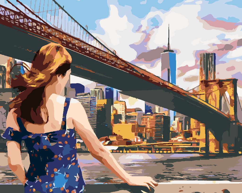 zuty Malování podle čísel - ŽENA U BROOKLYN BRIDGE V NEW YORKU - Rozměr: 40x50 cm, Rámování: Varianta: vypnuté plátno na rám - obrázek 9