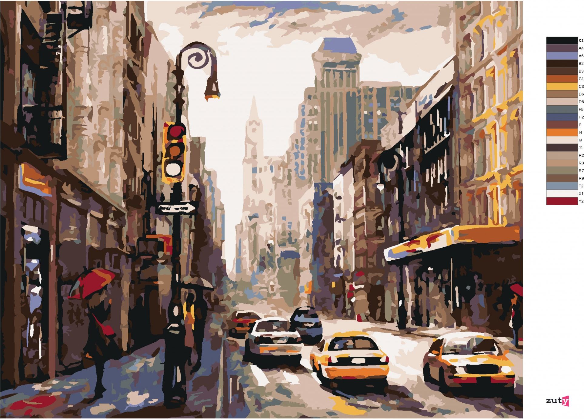 zuty Malování podle čísel - ŽENA S DEŠTNÍKEM V NEW YORKU - Rozměr: 40x50 cm, Rámování: Varianta: vypnuté plátno na rám - obrázek 4