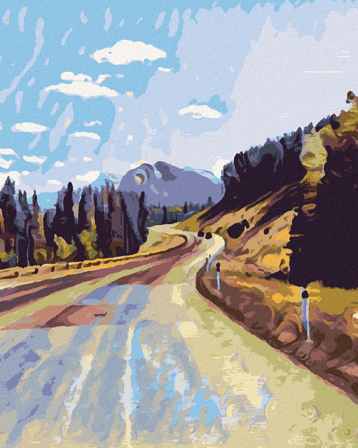 zuty Malování podle čísel - SILNICE MEZI LESY - Rozměr: 40x50 cm, Rámování: Varianta: vypnuté plátno na rám - obrázek 1
