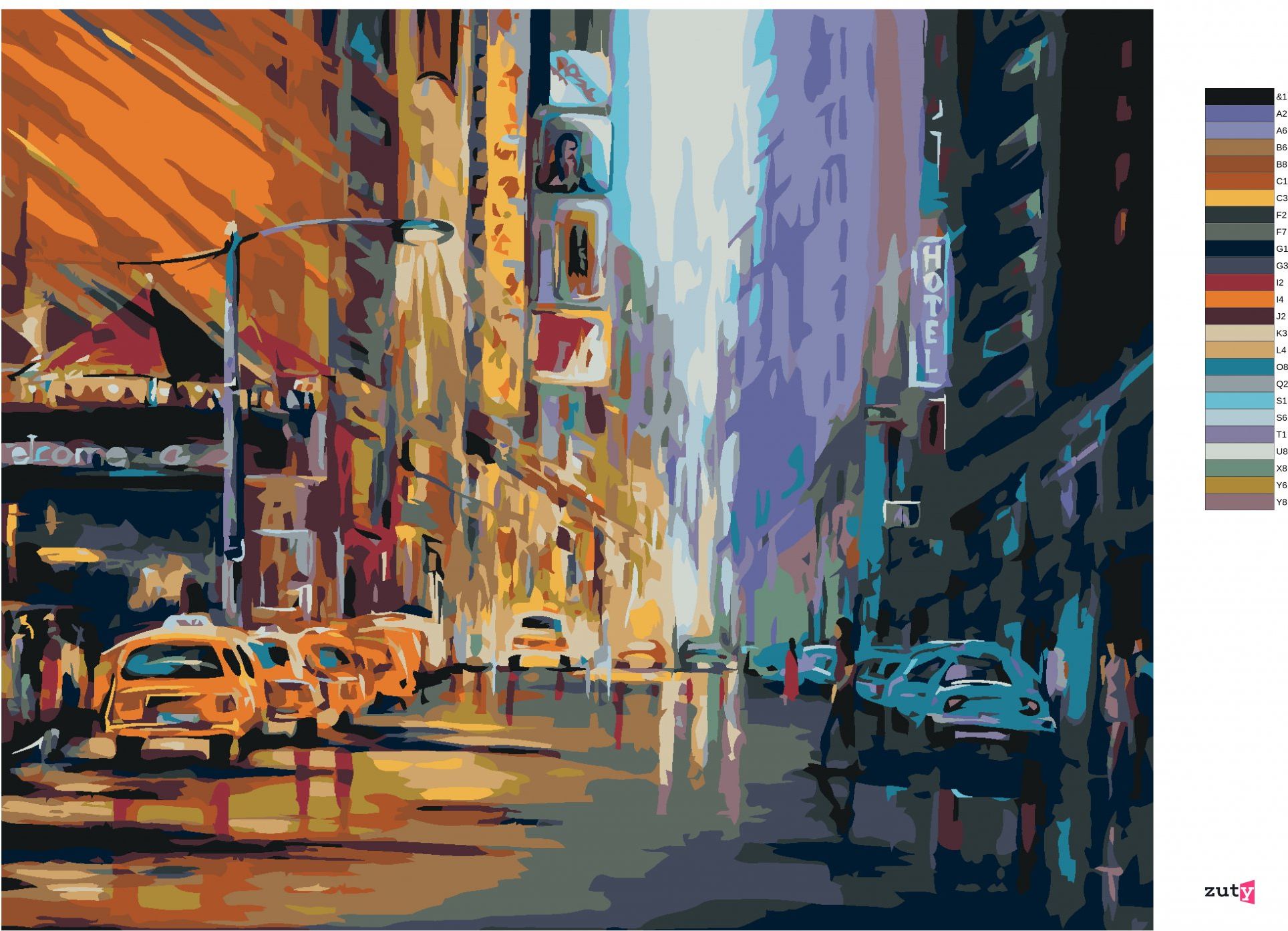 zuty Malování podle čísel - VEČERNÍ ŽIVOT V NEW YORKU - Rozměr: 40x50 cm, Rámování: Varianta: vypnuté plátno na rám - obrázek 7