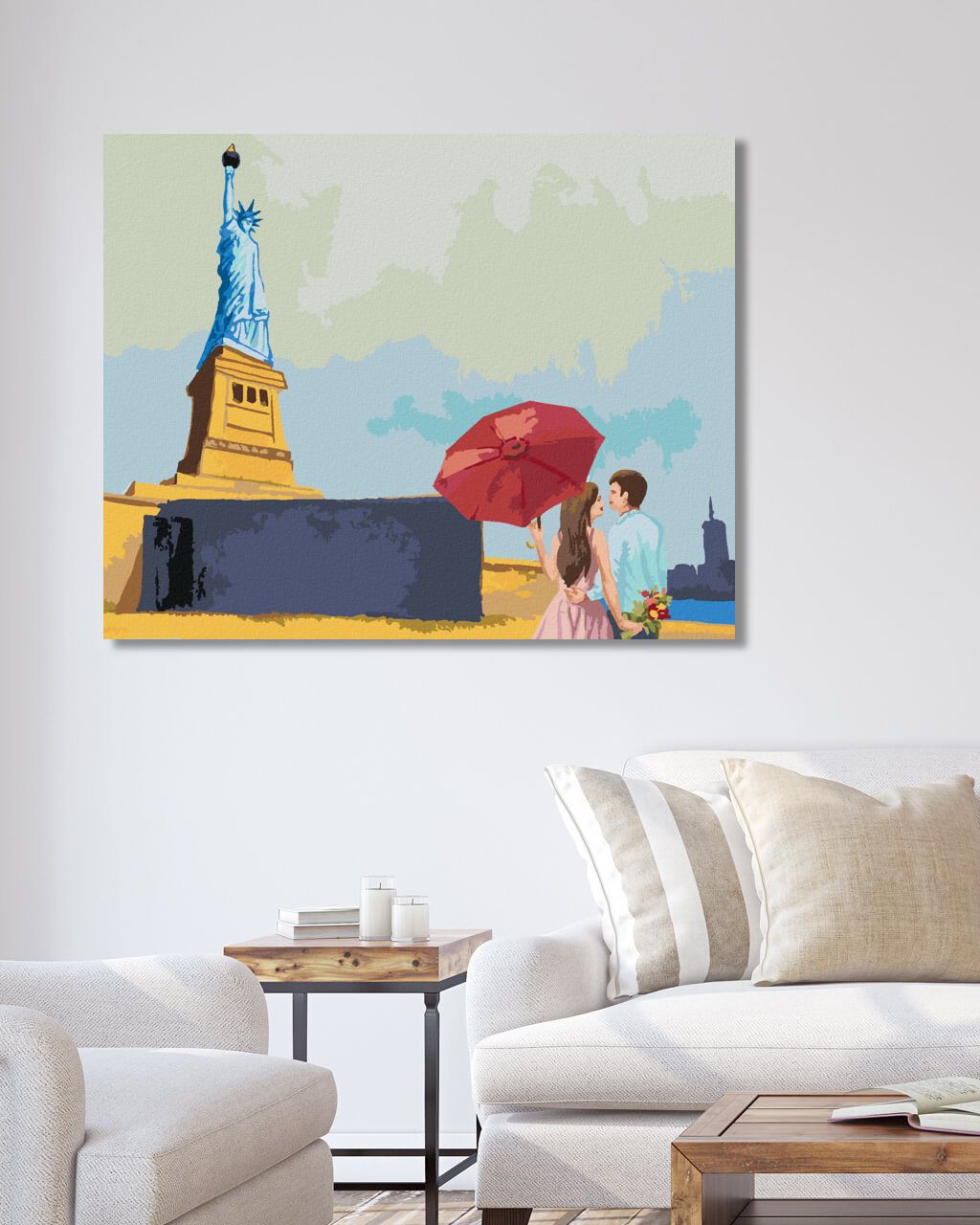 zuty Malování podle čísel - SOCHA SVOBODY A ZAMILOVANÝ PÁR - Rozměr: 40x50 cm, Rámování: Varianta: vypnuté plátno na rám - obrázek 8
