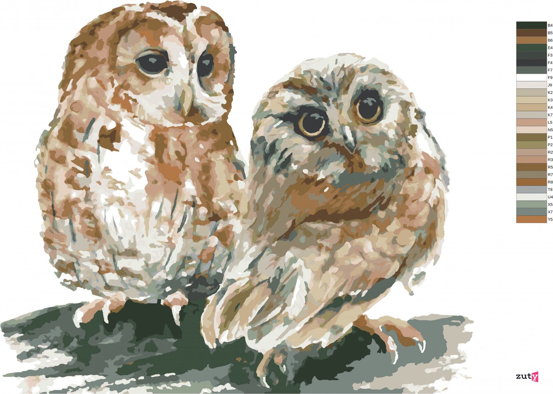 zuty Malování podle čísel - DVĚ SOVY NA BÍLÉM POZADÍ - Rozměr: 40x50 cm, Rámování: Varianta: vypnuté plátno na rám - obrázek 7