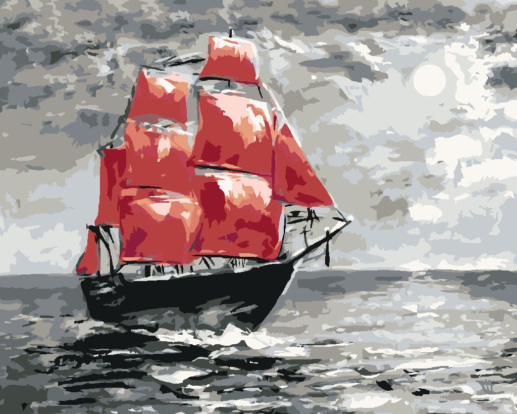 zuty Malování podle čísel - MĚSÍČNÍ SVIT A PLACHETNICE NA MOŘI - Rozměr: 40x50 cm, Rámování: Varianta: vypnuté plátno na rám - obrázek 5