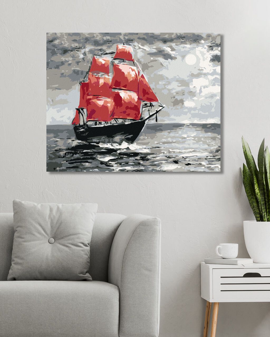 zuty Malování podle čísel - MĚSÍČNÍ SVIT A PLACHETNICE NA MOŘI - Rozměr: 40x50 cm, Rámování: Varianta: vypnuté plátno na rám - obrázek 8