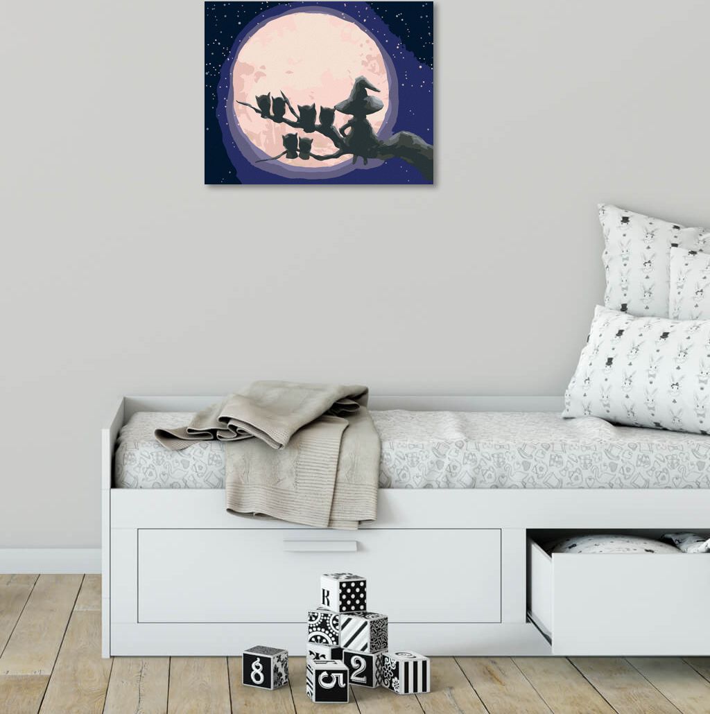zuty Malování podle čísel - ČARODĚJNICE A SOVY SEDÍCÍ NAPROTI MĚSÍCI - Rozměr: 40x50 cm, Rámování: Varianta: vypnuté plátno na rám - obrázek 10