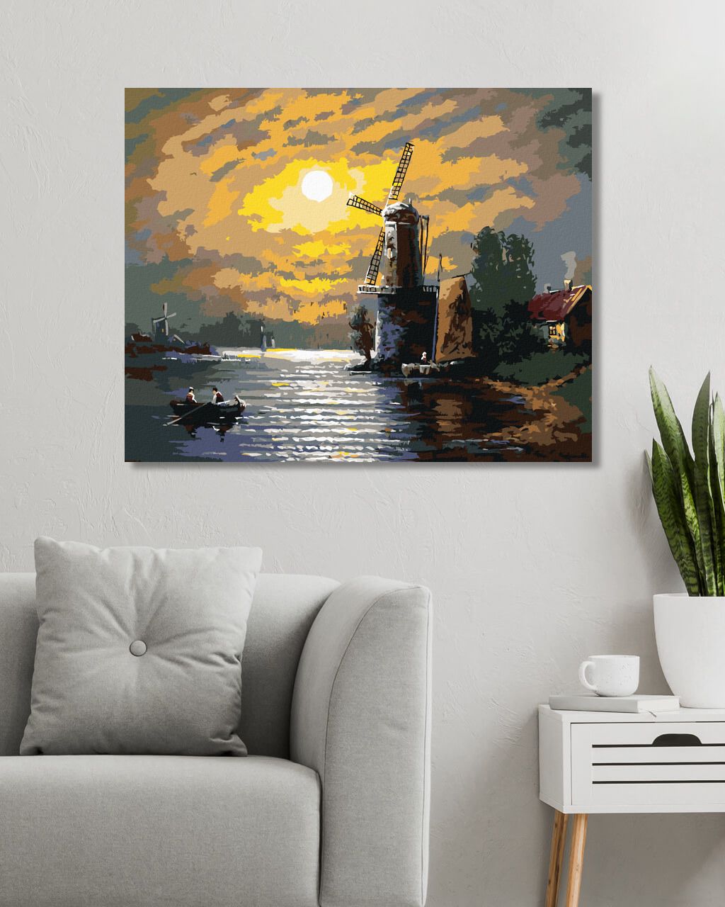 zuty Malování podle čísel - MĚSÍC, MLÝN A LOĎKA - Rozměr: 40x50 cm, Rámování: Varianta: bez rámu a bez vypnutí plátna - obrázek 6