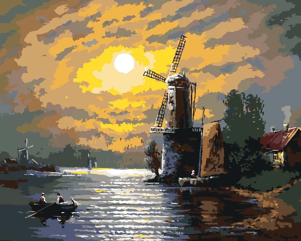 zuty Malování podle čísel - MĚSÍC, MLÝN A LOĎKA - Rozměr: 40x50 cm, Rámování: Varianta: bez rámu a bez vypnutí plátna - obrázek 7