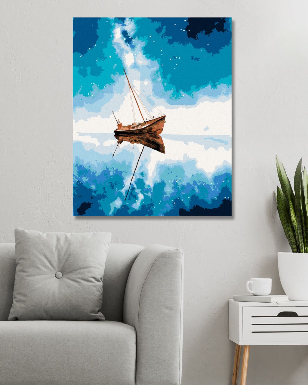 zuty Malování podle čísel - LOĎ A MODRÉ VESMÍRNA OBLOHA - Rozměr: 40x50 cm, Rámování: Varianta: bez rámu a bez vypnutí plátna - obrázek 6