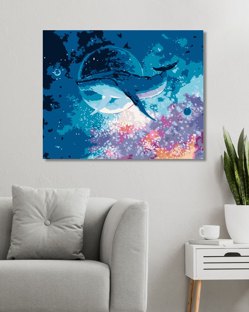 zuty Malování podle čísel - VELRYBA POTÁPĚJÍCÍ SE VE VESMÍRU - Rozměr: 40x50 cm, Rámování: Varianta: vypnuté plátno na rám - obrázek 5