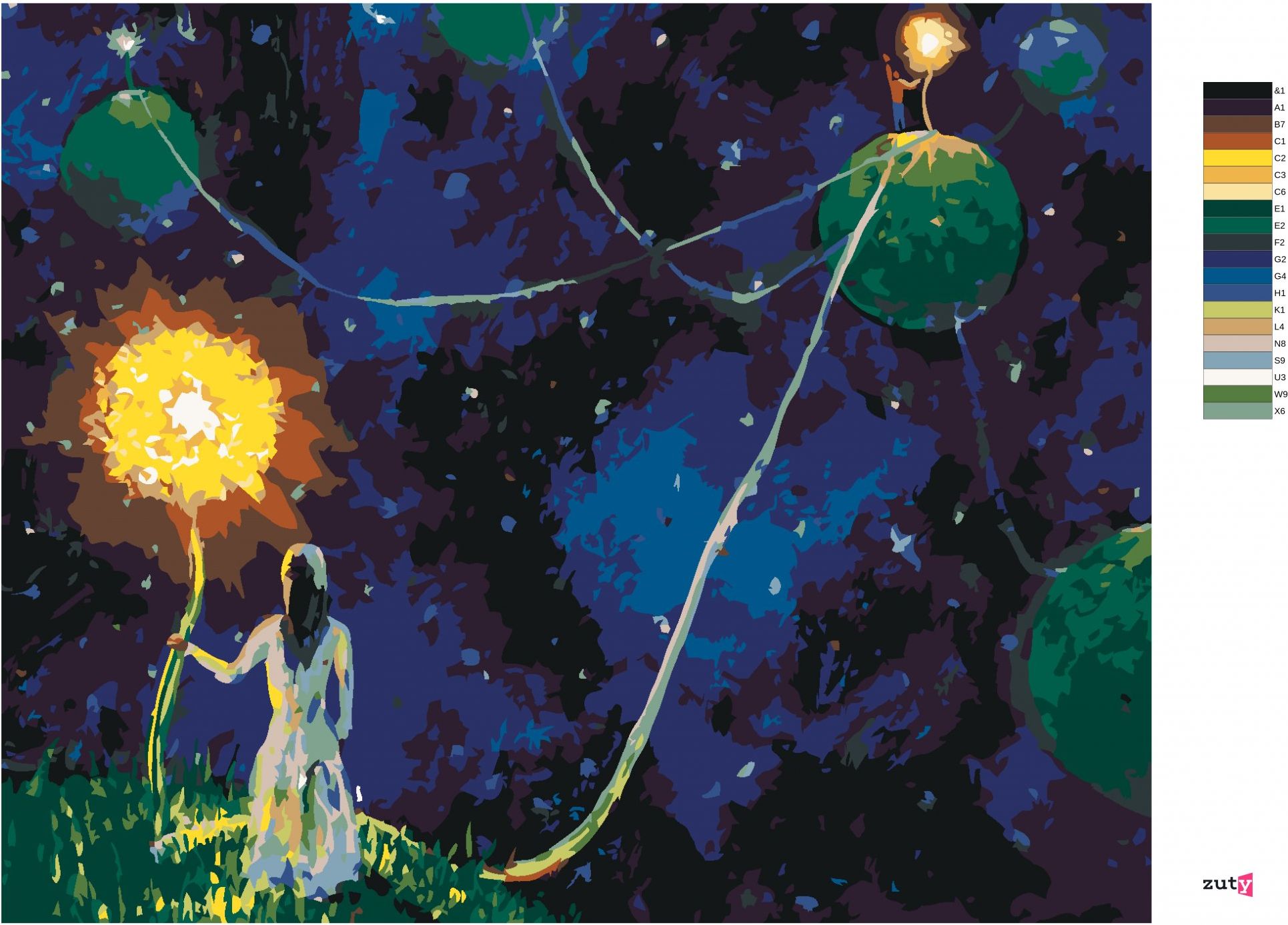 zuty Malování podle čísel - VESMÍRNÉ PROPOJENÍ PLANET - Rozměr: 40x50 cm, Rámování: Varianta: bez rámu a bez vypnutí plátna - obrázek 8