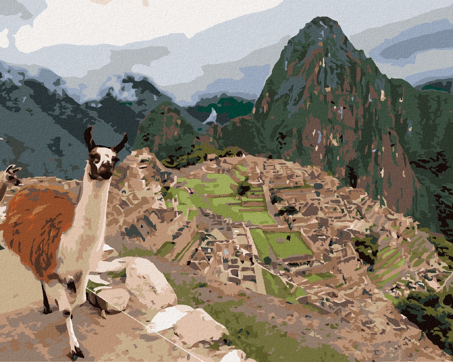 zuty Malování podle čísel - LAMA A MACHU PICCHU - Rozměr: 40x50 cm, Rámování: Varianta: bez rámu a bez vypnutí plátna - obrázek 1