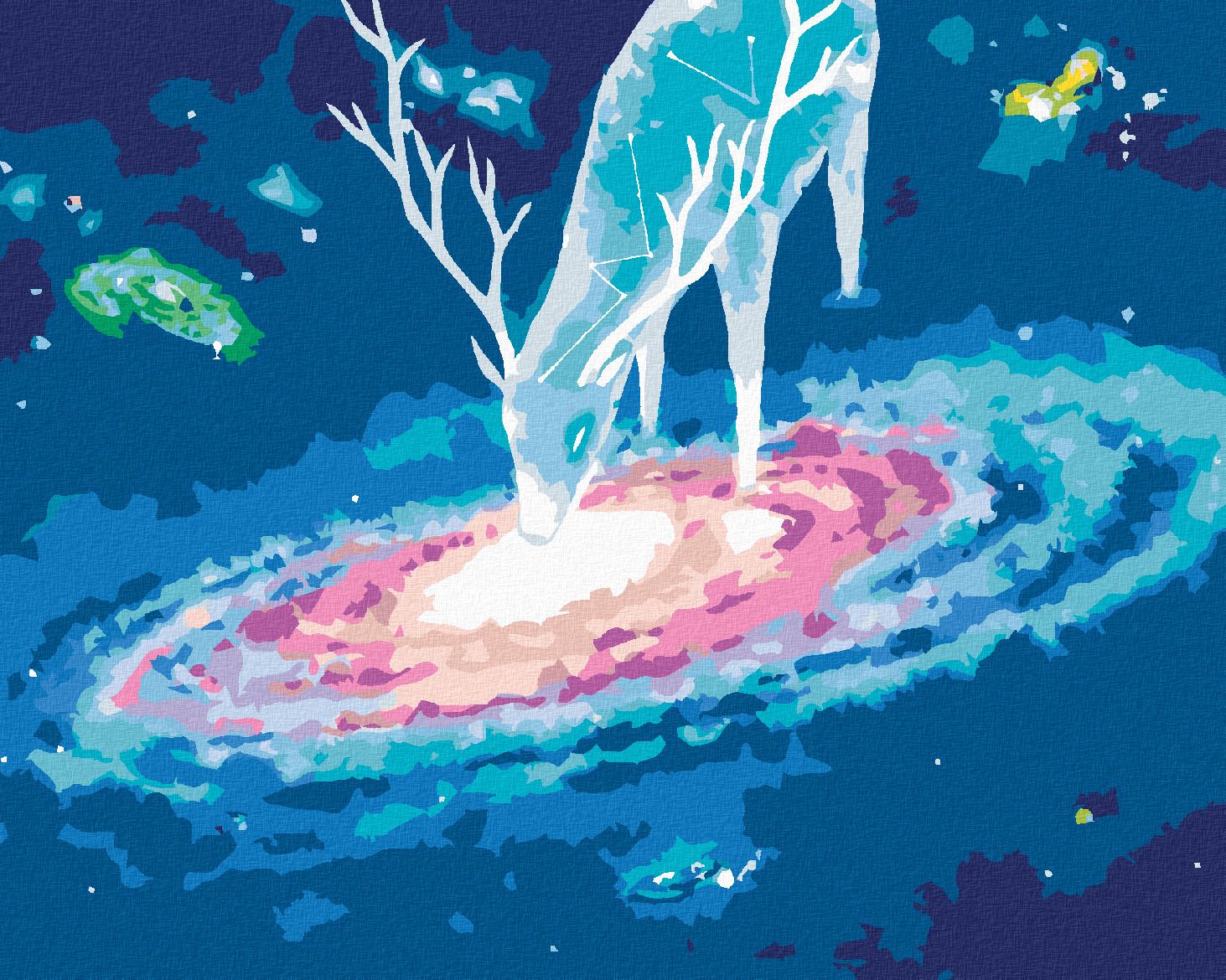 zuty Malování podle čísel - JELEN A GALAXIE - Rozměr: 40x50 cm, Rámování: Varianta: bez rámu a bez vypnutí plátna - obrázek 1