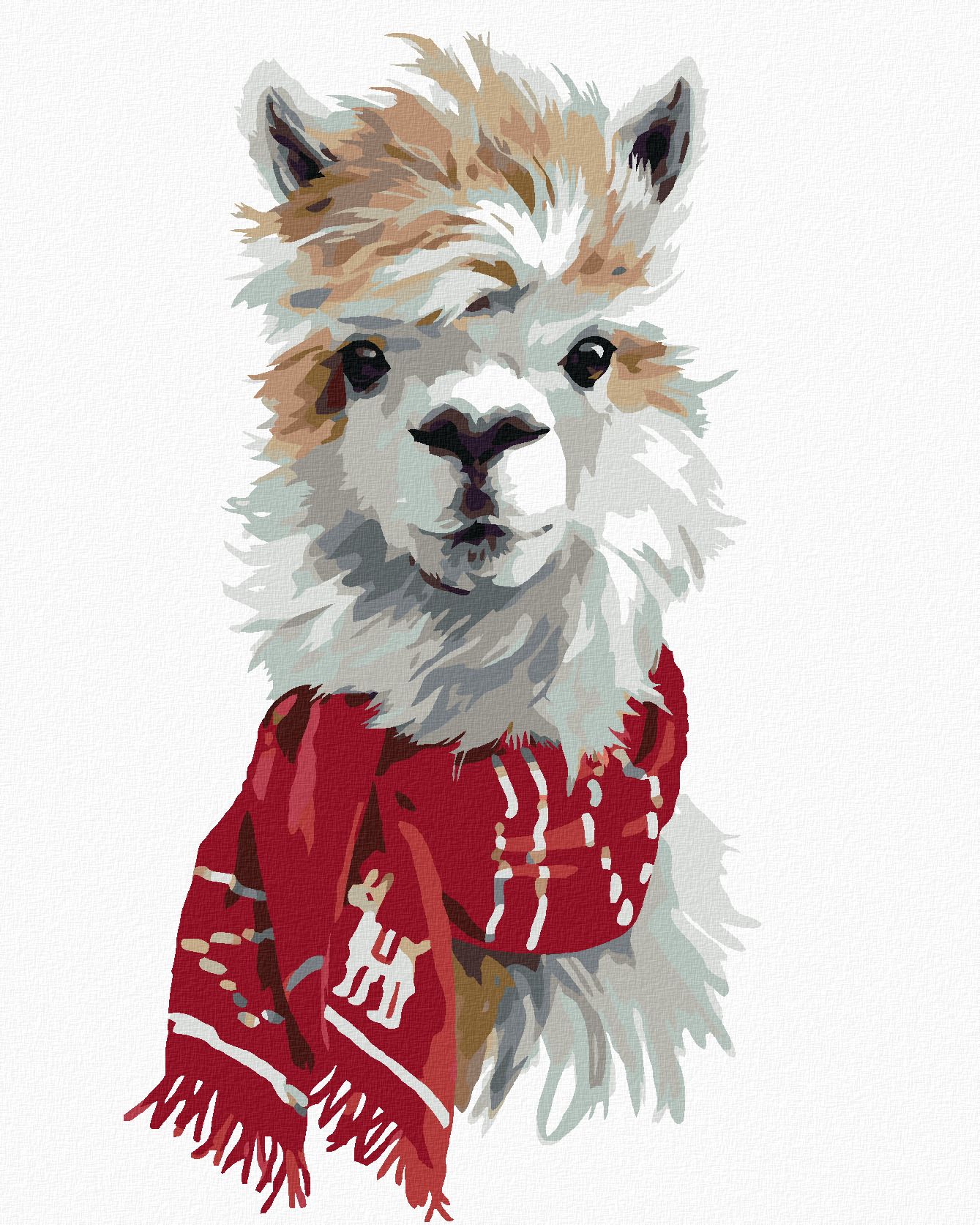 zuty Malování podle čísel - LAMA S ČERVENOU ŠÁLOU - Rozměr: 40x50 cm, Rámování: Varianta: vypnuté plátno na rám - obrázek 1
