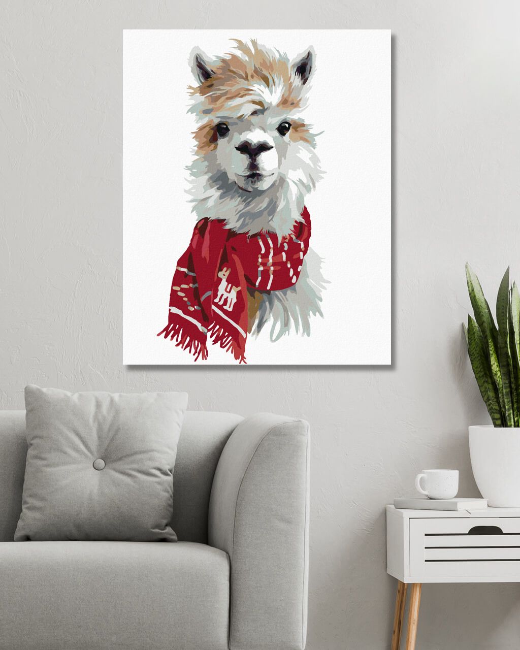 zuty Malování podle čísel - LAMA S ČERVENOU ŠÁLOU - Rozměr: 40x50 cm, Rámování: Varianta: vypnuté plátno na rám - obrázek 4
