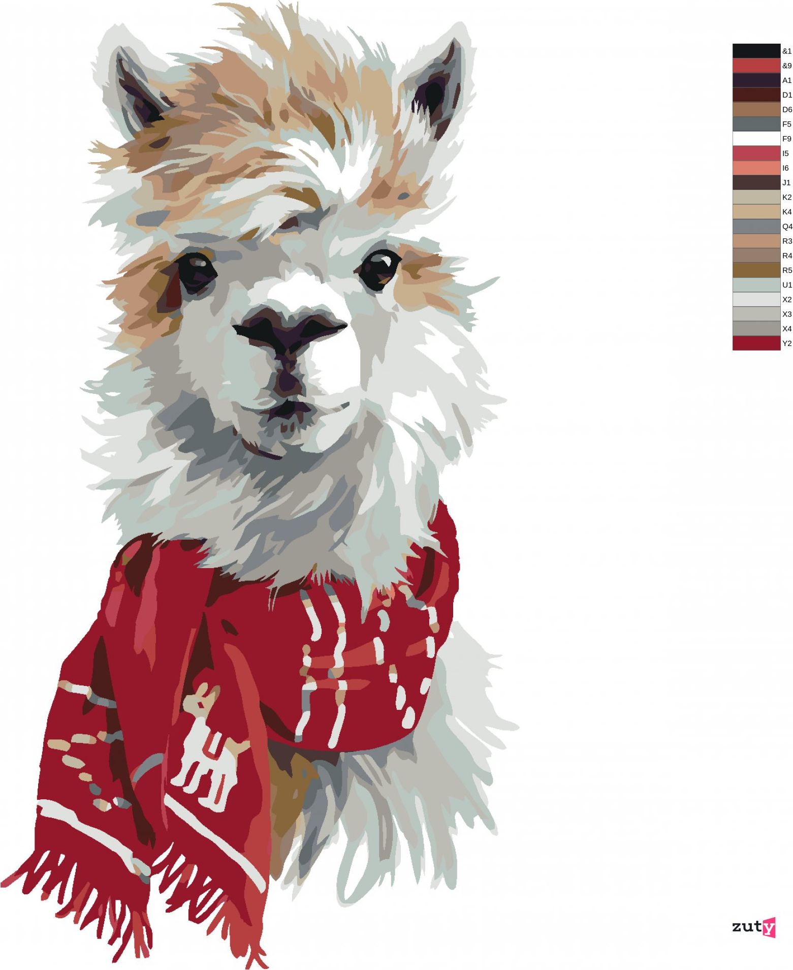 zuty Malování podle čísel - LAMA S ČERVENOU ŠÁLOU - Rozměr: 40x50 cm, Rámování: Varianta: vypnuté plátno na rám - obrázek 9