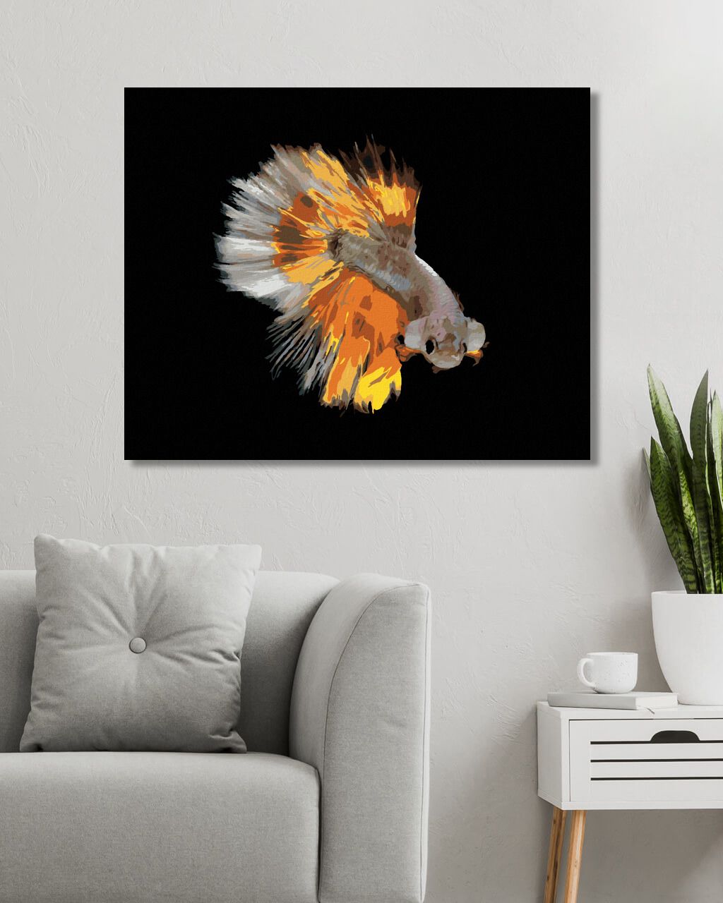 zuty Malování podle čísel - BOJOVNICE RYBA ŽLUTÁ - Rozměr: 40x50 cm, Rámování: Varianta: vypnuté plátno na rám - obrázek 7