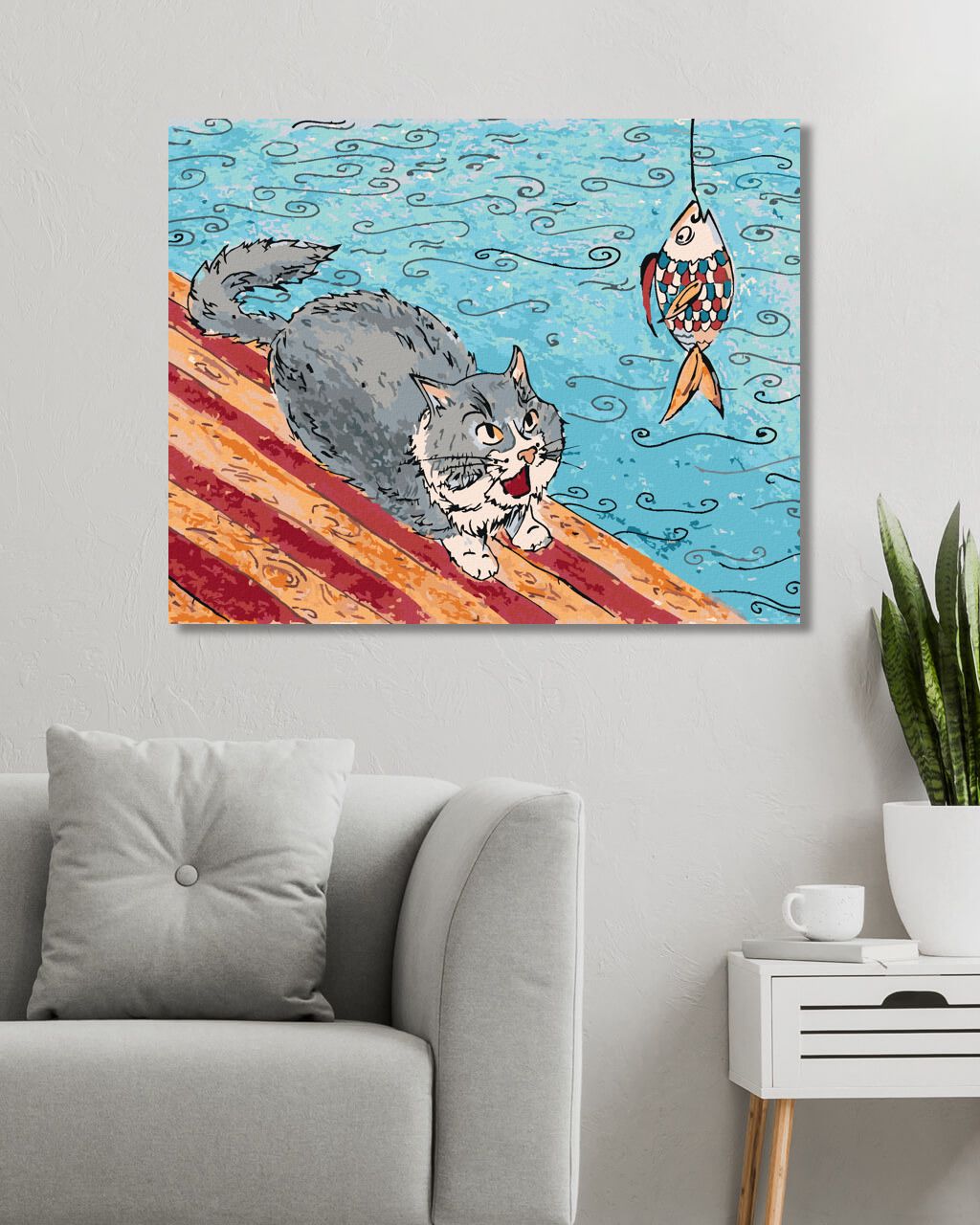zuty Malování podle čísel - KOČKA CHYTÁ RYBU - Rozměr: 40x50 cm, Rámování: Varianta: vypnuté plátno na rám - obrázek 9