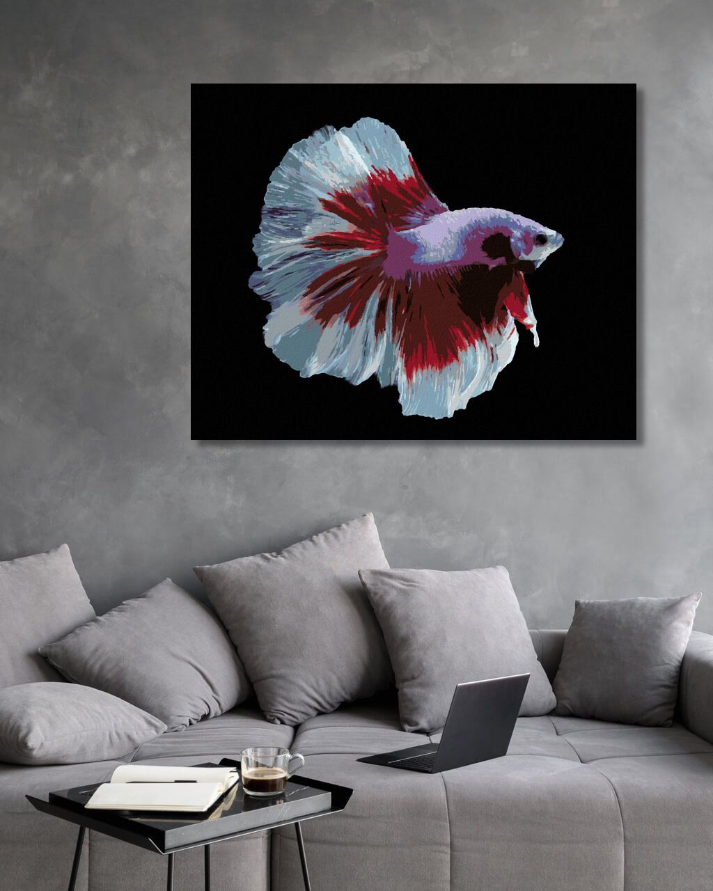 zuty Malování podle čísel - BOJOVNICE RYBA BÍLOČERVENÁ - Rozměr: 40x50 cm, Rámování: Varianta: bez rámu a bez vypnutí plátna - obrázek 2