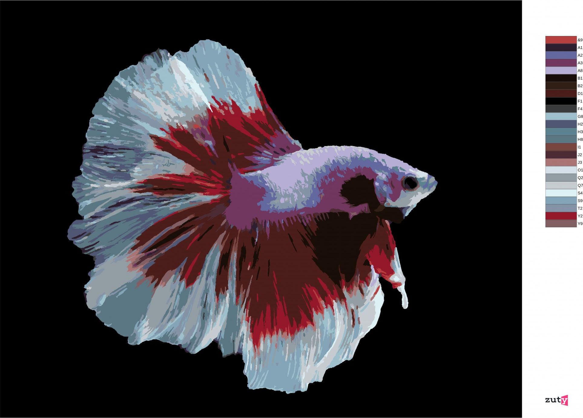 zuty Malování podle čísel - BOJOVNICE RYBA BÍLOČERVENÁ - Rozměr: 40x50 cm, Rámování: Varianta: bez rámu a bez vypnutí plátna - obrázek 6