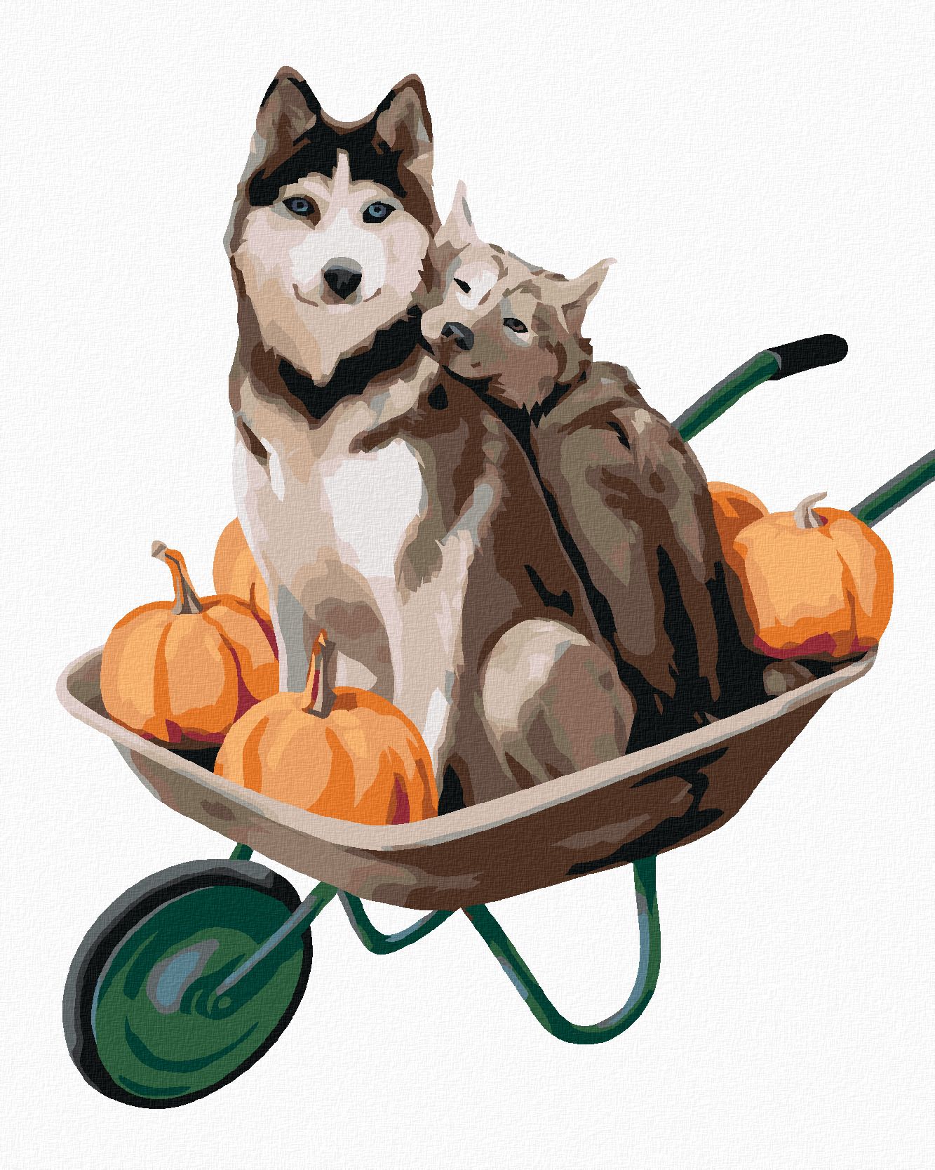 zuty Malování podle čísel - DVA HUSKY NA KOLEČKÁCH - Rozměr: 40x50 cm, Rámování: Varianta: bez rámu a bez vypnutí plátna - obrázek 1
