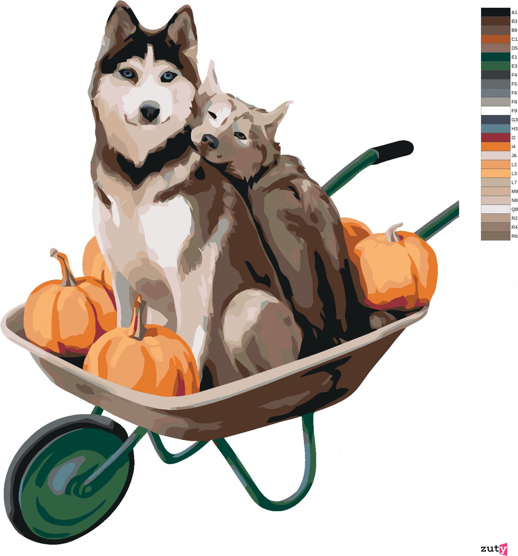 zuty Malování podle čísel - DVA HUSKY NA KOLEČKÁCH - Rozměr: 40x50 cm, Rámování: Varianta: bez rámu a bez vypnutí plátna - obrázek 8