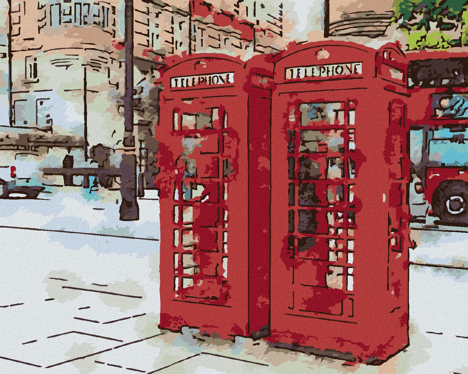 zuty Malování podle čísel - DVĚ TELEFONNÍ BUDKY V LONDÝNĚ - Rozměr: 40x50 cm, Rámování: Varianta: bez rámu a bez vypnutí plátna - obrázek 1