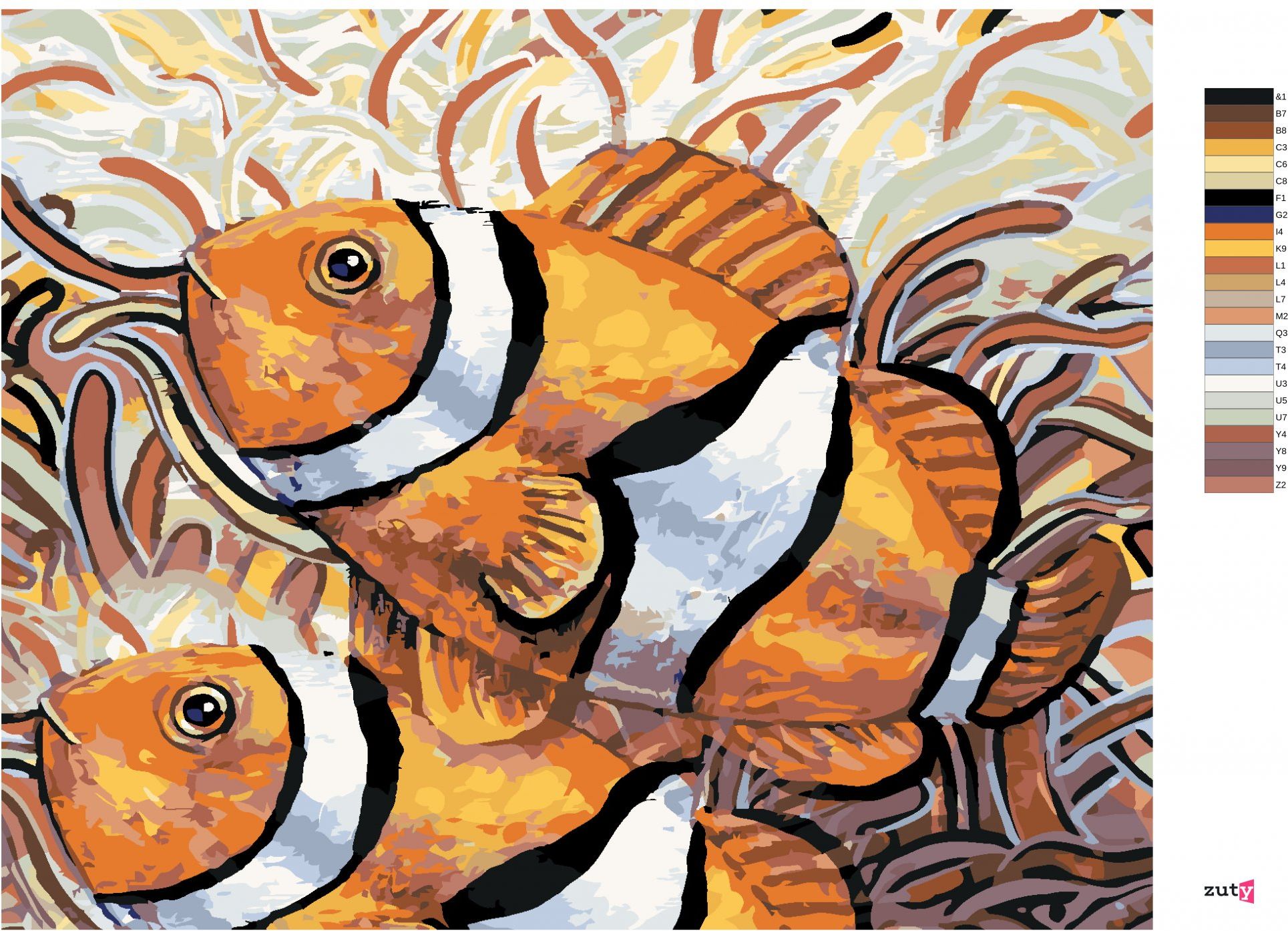 zuty Malování podle čísel - DVĚ RYBY - NEMO - Rozměr: 40x50 cm, Rámování: Varianta: bez rámu a bez vypnutí plátna - obrázek 7