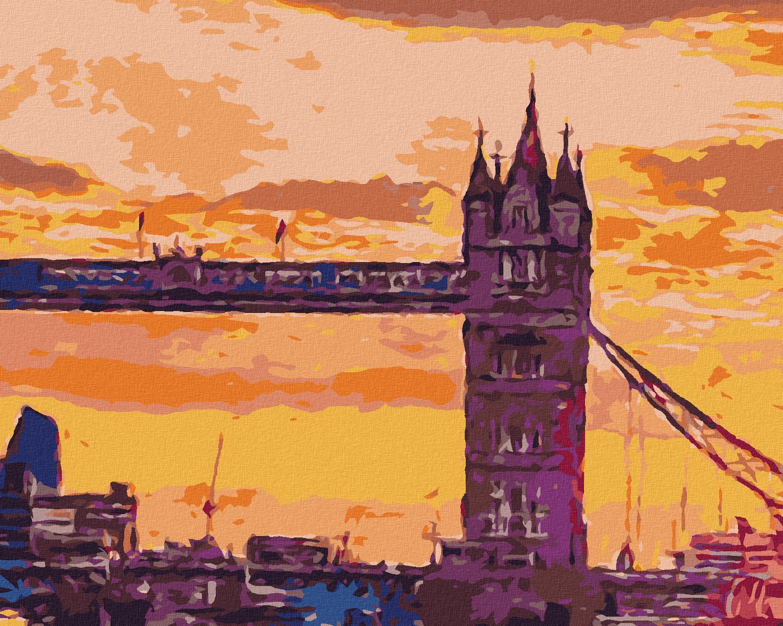 zuty Malování podle čísel - LONDÝNSKÝ TOWER BRIDGE PŘI ZÁPADU SLUNCE - Rozměr: 40x50 cm, Rámování: Varianta: bez rámu a bez vypnutí plátna - obrázek 1